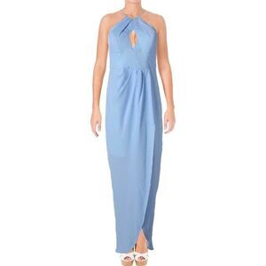 Bariano Wrap Halter Keyhole Light Blue Cruise Prom Maxi Summer Cocktail Dress